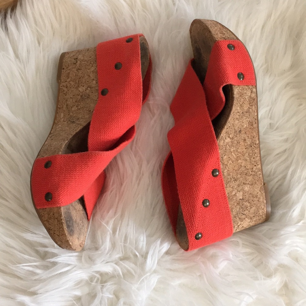 Lucky brand cork orange wedge sandals 7.5